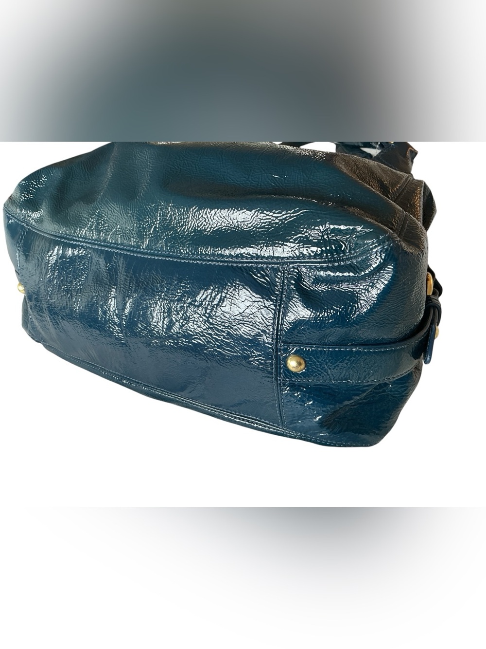 Coach Maggie Teal Blue Patent Leather Pleated Hobo Shoulder Bag 13900 - Picture 8 of 16